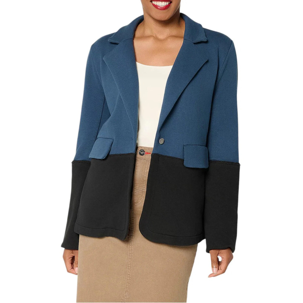 Peace Love World Women's French Terry 2 Color Blazer Navy - Regular